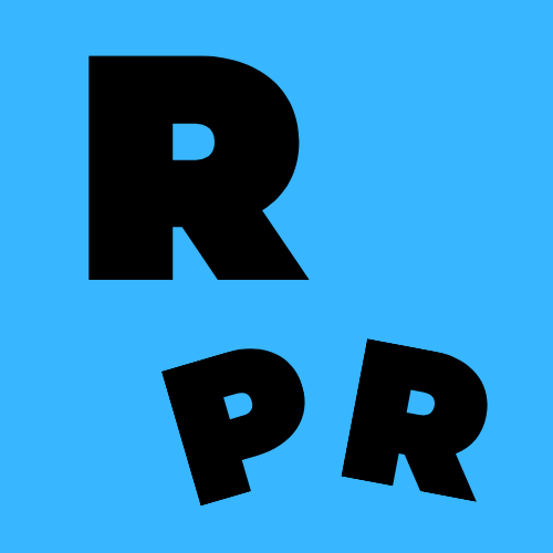 cuadrado azul con letras RPR de color negro